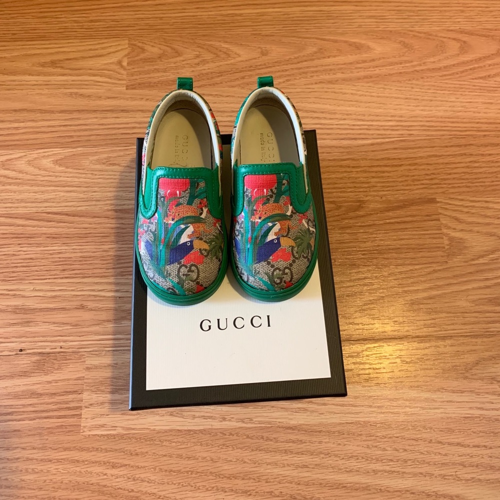 Kids Gucci Green GG Jungle Slip On Shoes
